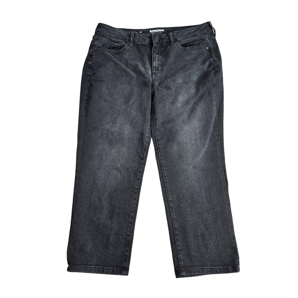 Sonoma Goods For Life Jeans Womens 14 Gray Capri Charcoal‎ Wash Stretch Denim